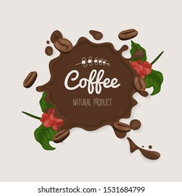 Set of coffee bins in coffee splash.  Template, design element for packaging, advertising.