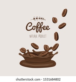 Set of coffee bins in coffee splash.  Template, design element for packaging, advertising.