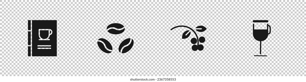 Set Coffee book, beans, bean, branch and Irish coffee icon. Vector