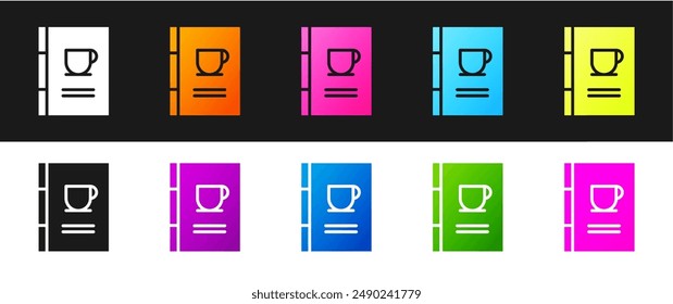 Set Coffee book icon isolated on black and white background.  Vector Illustration