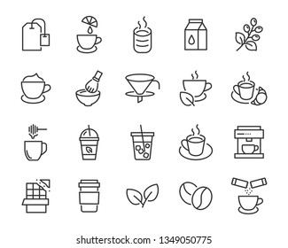set of coffee break icons, such as tea, drink, cocoa, cup, cafe