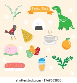 Set for Coffee Break with snack and another stuff vector design