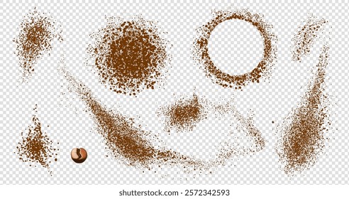 Set Of coffee brown grain texture Isolated on transparent Background. Chocolate powder dust Particles. Vector Illustration,