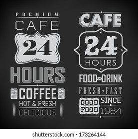 set of coffee , cafe labels on chalkboard // vector illustration