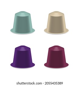 Set von Kaffeekapseln einzeln auf Weiß. realistische Vektorgrafik