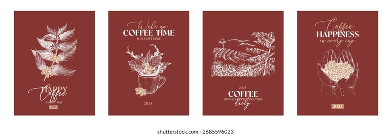 Set of coffee cards for cafe
