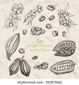 Set of coffee and cocoa in sketch style. Vector  illustration for your design