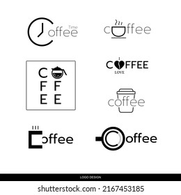 Set of coffee collection on white background. black and white logo design
