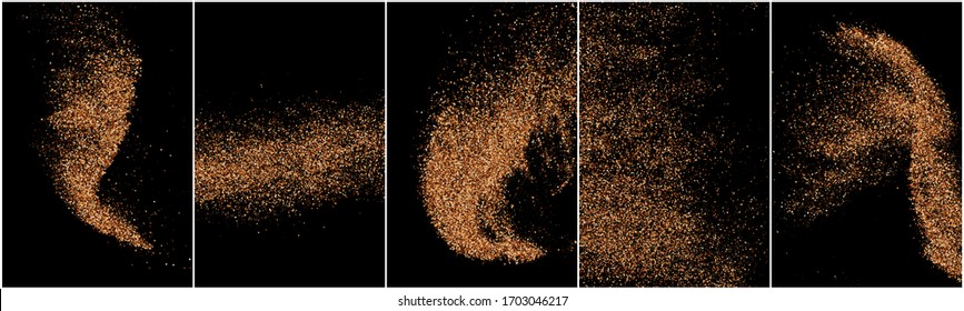 Set of Coffee Color Grain Texture Isolated on Black Background. Chocolate Shades Confetti. Brown Particles. Digitally Generated Image. Vector Illustration, EPS 10.