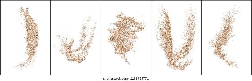 Set Of Coffee Color Grain Texture Isolated on White Background. Chocolate Shades Confetti. Brown Particles. Digitally Generated Image. Vector Illustration, EPS 10.