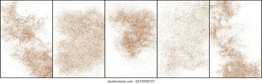 Set Of Coffee Color Grain Texture Isolated on White Background. Chocolate Shades Confetti. Brown Particles. Digitally Generated Image. Vector Illustration, EPS 10.