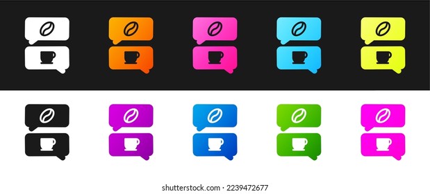 Set Kaffee und Konversation Symbol einzeln auf schwarz-weißem Hintergrund. Kaffeegespräch. Redeblasen plaudern.  Vektorgrafik