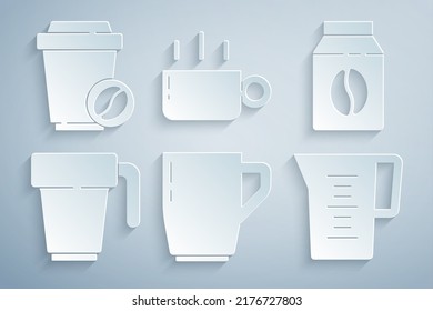 Set Coffee cup, Bag coffee beans, Jug glass with water,  and to go icon. Vector