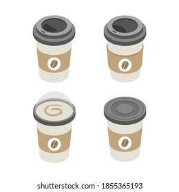 Set of Coffee Cup. Black, White, Brown cardboard Coffee Cup Mockup. Disposable plastic and paper vector template for Hot Drinks.