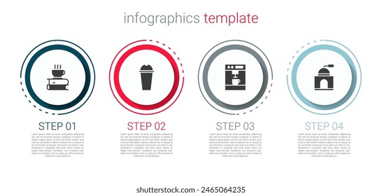 Set Taza de café y libro, batido, máquina y molinillo de café manual. Plantilla de infografía de negocios. Vector