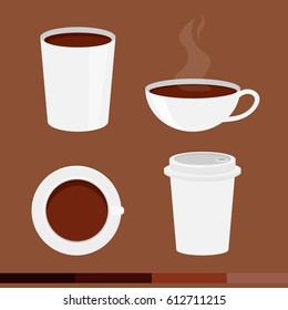 Set of coffee cup with cap isolated on brown background