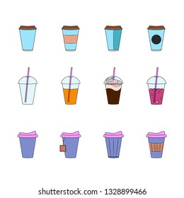 Set of coffee cup. Cardboard Coffee Cup Mockup. Design elements for cafe menu or coffee shop.