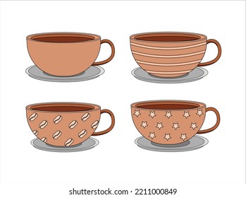 Set of Coffee Cup Color Brown Vector 