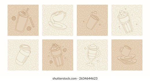 Set of coffee cup cute posters, banners, different tipes of drinks