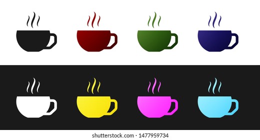 Set Coffee cup flat icon isolated on black and white background. Tea cup. Hot drink coffee.  Vector Illustration