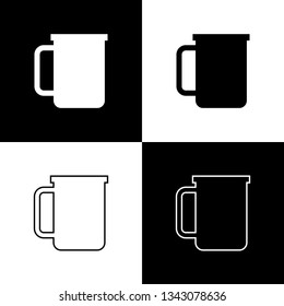 Set Coffee cup flat icons isolated on black and white background. Tea cup. Hot drink coffee. Line, outline and linear icon. Vector Illustration