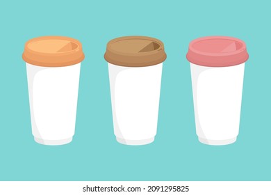 Set of coffee cup, Flat shapes vertical coffee cup.