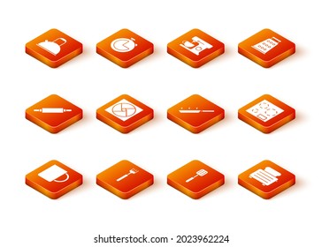 Set Coffee cup, Fork, Rolling pin, Ventilation, Spatula, Frying pan, Toaster with toasts and Electric stove icon. Vector