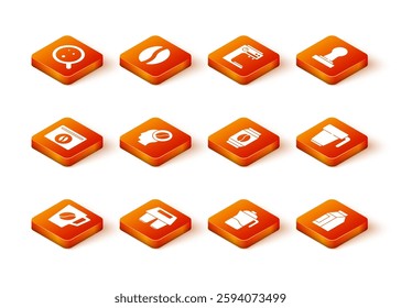 Set Coffee cup, to go, Bag coffee beans, Barista, French press,  and  icon. Vector