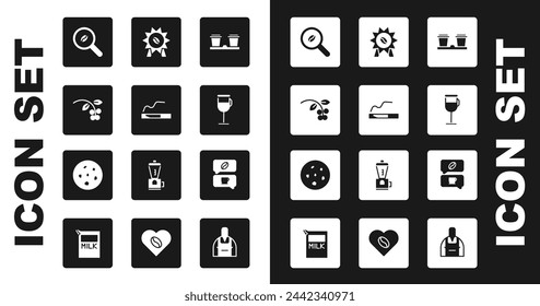 Set Coffee cup to go, Cigarette, bean, branch, Selection coffee beans, Irish, Medal for, and conversation and Cookie biscuit icon. Vector