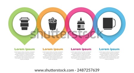 Set Coffee cup to go, Full trash can, Glue and Coffee cup. Business infographic template. Vector