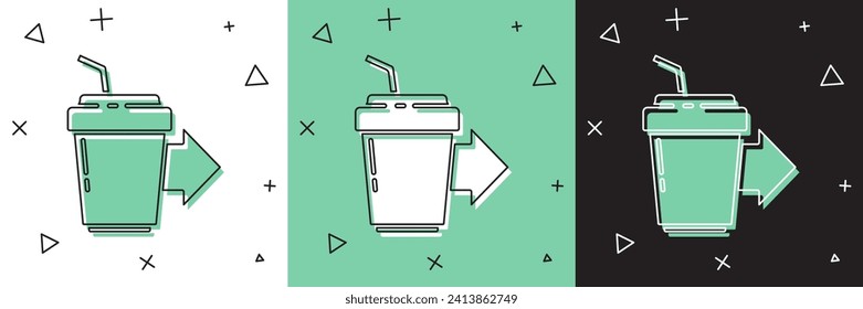 Set Coffee cup to go icon isolated on white and green, black background.  Vector Illustration