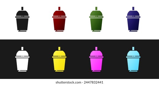 Set Taza de café para ir icono aislado sobre fondo blanco y negro.  Vector