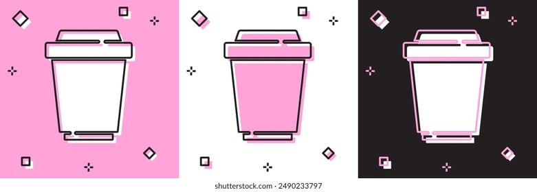 Set Coffee cup to go icon isolated on pink and white, black background.  Vector