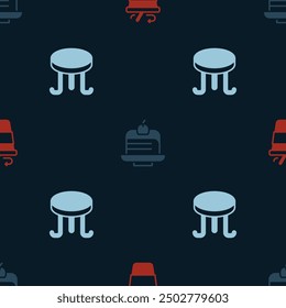 Set Coffee cup to go, Piece cake and table on seamless pattern. Vector