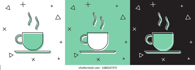 Set Coffee cup icon isolated on white and green, black background. Tea cup. Hot drink coffee.  Vector Illustration