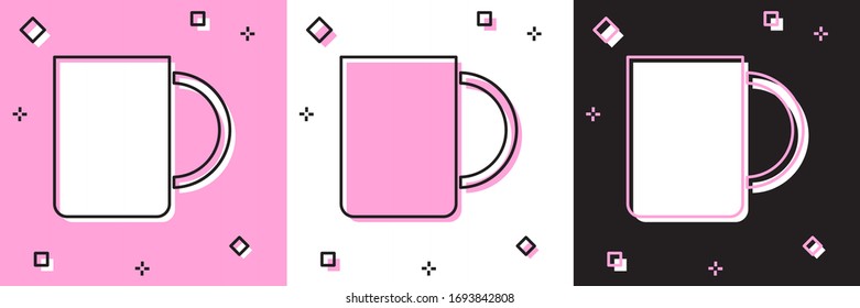 Set Coffee cup icon isolated on pink and white, black background. Tea cup. Hot drink coffee. Vector Illustration