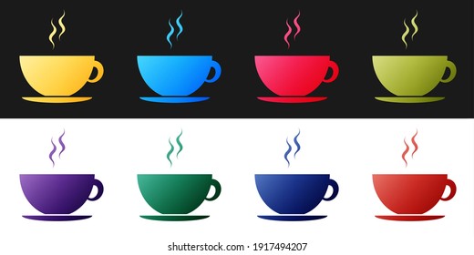 Set Coffee cup icon isolated on black and white background. Tea cup. Hot drink coffee. Vector.