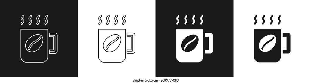 Set Coffee cup icon isolated on black and white background. Tea cup. Hot drink coffee.  Vector