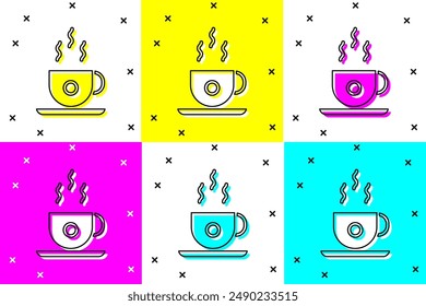 Set Coffee cup icon isolated on color background. Tea cup. Hot drink coffee.  Vector Illustration