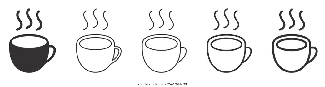 Set of coffee cup icons. Caffeine drink, vector cups with coffee. Cup coffee with steam, coffee or tea. Vector.