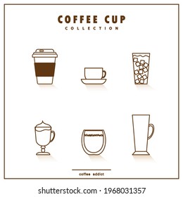 conjunto de iconos de taza de café en un fondo blanco aislado