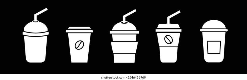 set of coffee cup icons vector, tea logo. Hot drink mark. Paper and Plastic Cups Vector Icon Set in Outline Style.
