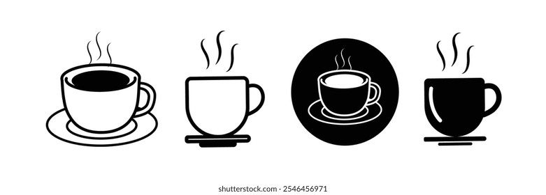 Conjunto de iconos de taza de café Vector, logotipo de té. Marca de bebida caliente. Icono de Vector de tazas de papel y plástico en estilo de contorno.