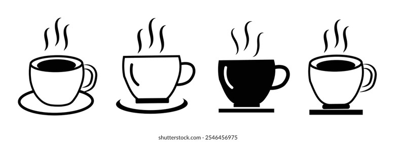 Conjunto de iconos de taza de café Vector, logotipo de té. Marca de bebida caliente. Icono de Vector de tazas de papel y plástico en estilo de contorno.