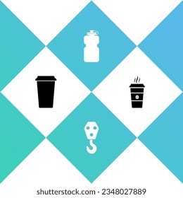 Set Coffee cup, Industrial hook, Sport bottle with water and  icon. Vector