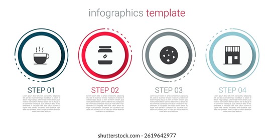 Set Coffee cup, jar bottle, Cookie or biscuit and shop. Business infographic template. Vector