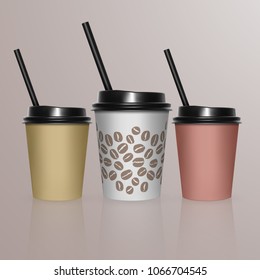 Set of Coffee Cup - Mockup template for Cafe, Restaurant brand identity design. Black, yellow, Brown cardboard Coffee Cup Mockup. Disposable plastic and paper tableware template for Hot Drinks