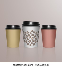Set of Coffee Cup - Mockup template for Cafe, Restaurant brand identity design. Black, yellow, Brown cardboard Coffee Cup Mockup. Disposable plastic and paper tableware template for Hot Drinks