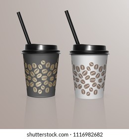 Set of Coffee Cup - Mockup template for Cafe, Restaurant brand identity design. Black and white cardboard Coffee Cups Mockup. Disposable plastic and paper tableware template for Hot Drinks