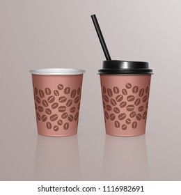 Set of Coffee Cup - Mockup template for Cafe, Restaurant brand identity design. Brown cardboard Coffee Cup Mockup. Disposable plastic and paper tableware template for Hot Drinks